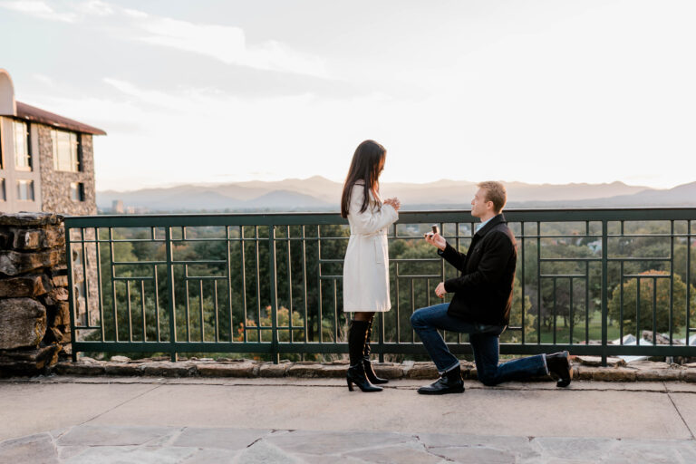 Grove Park Inn proposal in Asheville NC at sunset
