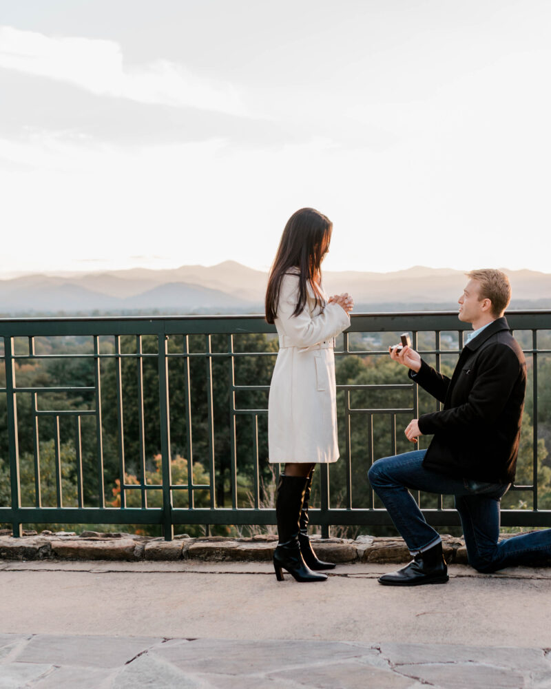 Grove Park Inn proposal in Asheville NC at sunset